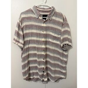 Rails Mens Linen Short Sleeve Button Up Shirt L Stripe Carson Old Money Preppy